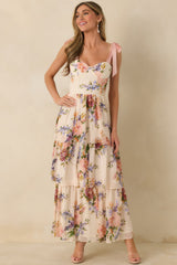Written in Flowers Blush Pink Multi Floral Tie Strap Maxi Dress