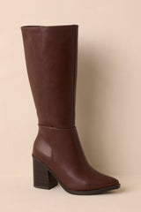 On The Right Foot Chocolate Brown Faux Leather Knee High Boots