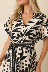Riviera Evenings Black & Natural Botanical Print Midi Dress
