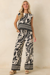 Palma Nights Black & Natural Botanical Print Sleeveless Top