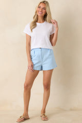 New Days Ahead Light Blue Cotton High Waist Shorts