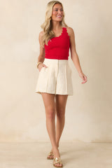 Prosperina Shay Cherry Red Scallop Cotton Tank