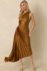 Poetic Charm Bronze Asymmetric One Shoulder Maxi Dress