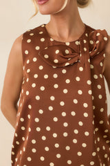 Love in Plain Sight Brown Polka Dot Bow Mini Shift Dress