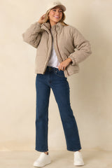 Warm Welcome Brown Gingham Puffer Coat