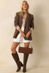 A Point Well Made Brown Micro Houndstooth Single Breasted Blazer