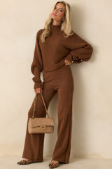 Polished Path Brown Ribbed Batwing Cropped Turtleneck Sweater
