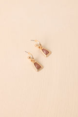 Early Morning Sunrise Gold Textured Brown Stone Drop Earrings