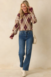 No Place Like Home Burgundy Multi Argyle Knit Sweater