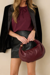 Say What You Mean Burgundy Leather Gold Handle Shoulder Bag
