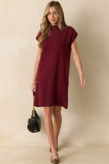 Make No Mistake Burgundy Knit Mock Neck Mini Dress