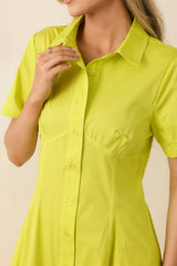 Make It Look Easy Chartreuse Short Sleeve Midi Shirt Dress