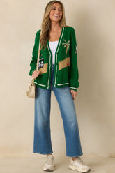 Hole In One Green Knit Button Front Golf Cardigan