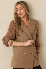Well Suited Camel Wool Blend Knit Sweater Sleeve Blazer