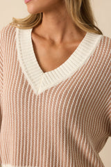 MINKPINK Camel Brown Elsie Knit V-Neck Sweater
