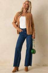 Right On Schedule Camel Brown Long Sleeve Button Up Cardigan