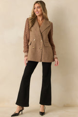 Well Suited Camel Wool Blend Knit Sweater Sleeve Blazer
