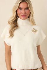 Cool Intentions Ivory Ribbed Knit Mockneck Cap Sleeve Sweater