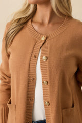 Right On Schedule Camel Brown Long Sleeve Button Up Cardigan