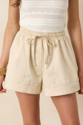 Off Duty Days Beige Cotton Drawstring Shorts