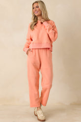 Hot Take Coral Orange Block-Stitched Long Sleeve Sweatshirt