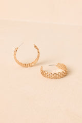 Going Places Gold Chain Mesh Texture Hoop Earrings