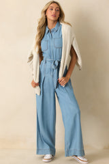 Best Foot Forward Blue Chambray Sleeveless Jumpsuit