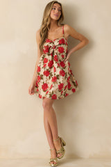 Say It with Roses Champagne Multi Floral Jacquard Mini Dress