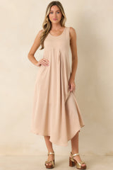 Easy Confidence Champagne Knit & Satin Sleeveless Midi Dress