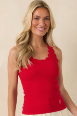 Prosperina Shay Cherry Red Scallop Cotton Tank