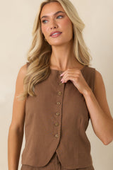 Z Supply Roman Chestnut Brown Linen Button Front Vest