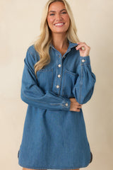 Z Supply Lucie Medium Wash Cotton Denim Mini Shirt Dress