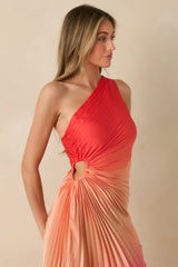 Poetic Charm Coral Pink Ombre Asymmetric One Shoulder Maxi Dress