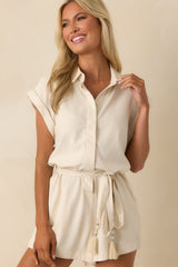 The Way It All Aligns Natural Ivory Linen Blend Button Front Romper