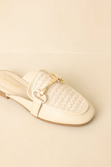 Easy Elegance Ivory Woven Faux Leather Mule Loafers