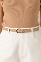 The Finishing Line Beige Slim Faux Leather Belt