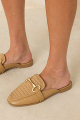 Easy Elegance Tan Woven Faux Leather Mule Loafers