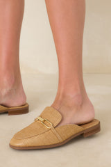 Going First Class Natural Raffia Faux Leather Mule Loafers