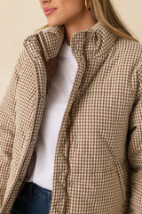 Warm Welcome Brown Gingham Puffer Coat