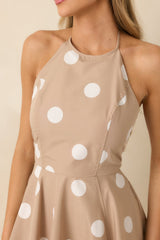 Made For Twirling Taupe Polka Dot Halter Maxi Dress