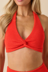 MINKPINK Scarlett Flame Red Twist Front Halter Bikini Top