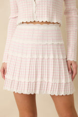 Soft Echoes White Stripe Pointelle Knit Mini Skirt