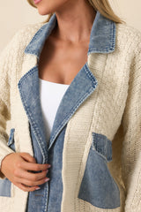 Everything In Between Ivory Knit Denim Jacket