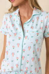 Mint to Be Mine Mint Green Multi Floral Print Short Sleeve Pajama Top
