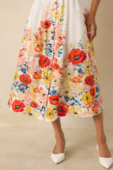 What Comes Next White Multi Cotton Floral Midi Dress