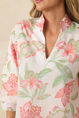 Petals in the Breeze Peach Multi Cotton Floral V-Neck Top
