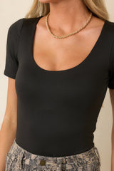 From Here On Out Black Short Sleeve Scoop Neck Bodysuit