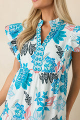 Artful Ease Teal Multi Embroidered Cotton Tiered Midi Dress