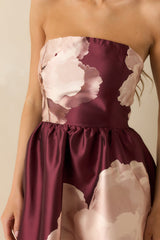 Simply Breathless Burgundy Floral Print Strapless Maxi Dress