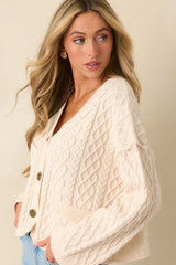 For Old Time's Sake Ivory Cable Knit Button Up Cardigan